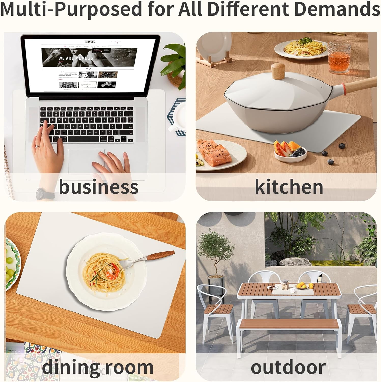 Lifestance Faux Leather Placemats Set of 6, Waterproof Heat Resistant Non Slip Dining Table Mats, 17x12 inch Rectangle Ivory White, Indoor Outdoor Use