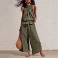 thumbnail image 2 of Guluxicc 2 Piece Womens Outfit Sets Linen Mock Neck Sleeveless Smocked Ruffle Hem Top High Waist Wide Leg Pants Outfits with Pockets, 2 of 5