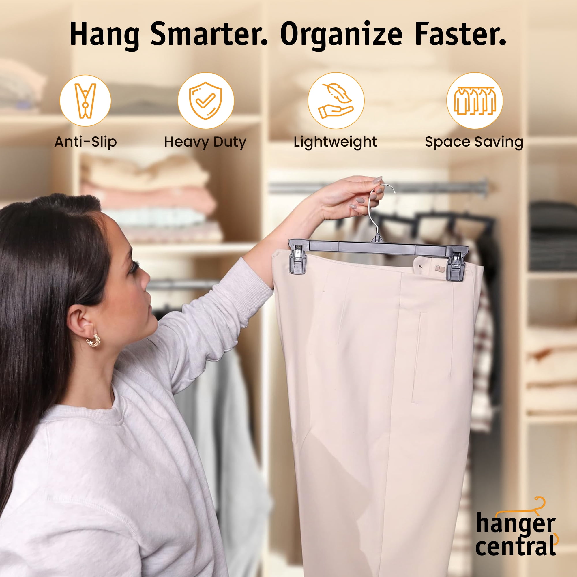 Hanger Central 50 Pack Black Plastic Pants And Skirt Hangers 12 inch