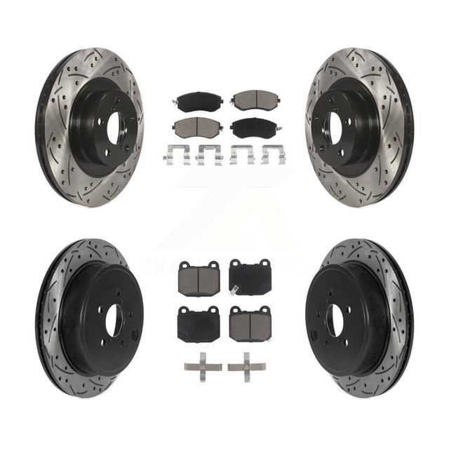 Transit Auto Front Rear Coated Drilled Slotted Disc Brake Rotors and Ceramic Pads Kit for Car 2017 Subaru BRZ Limited Premium Without Brembo Brakes KDC-101221