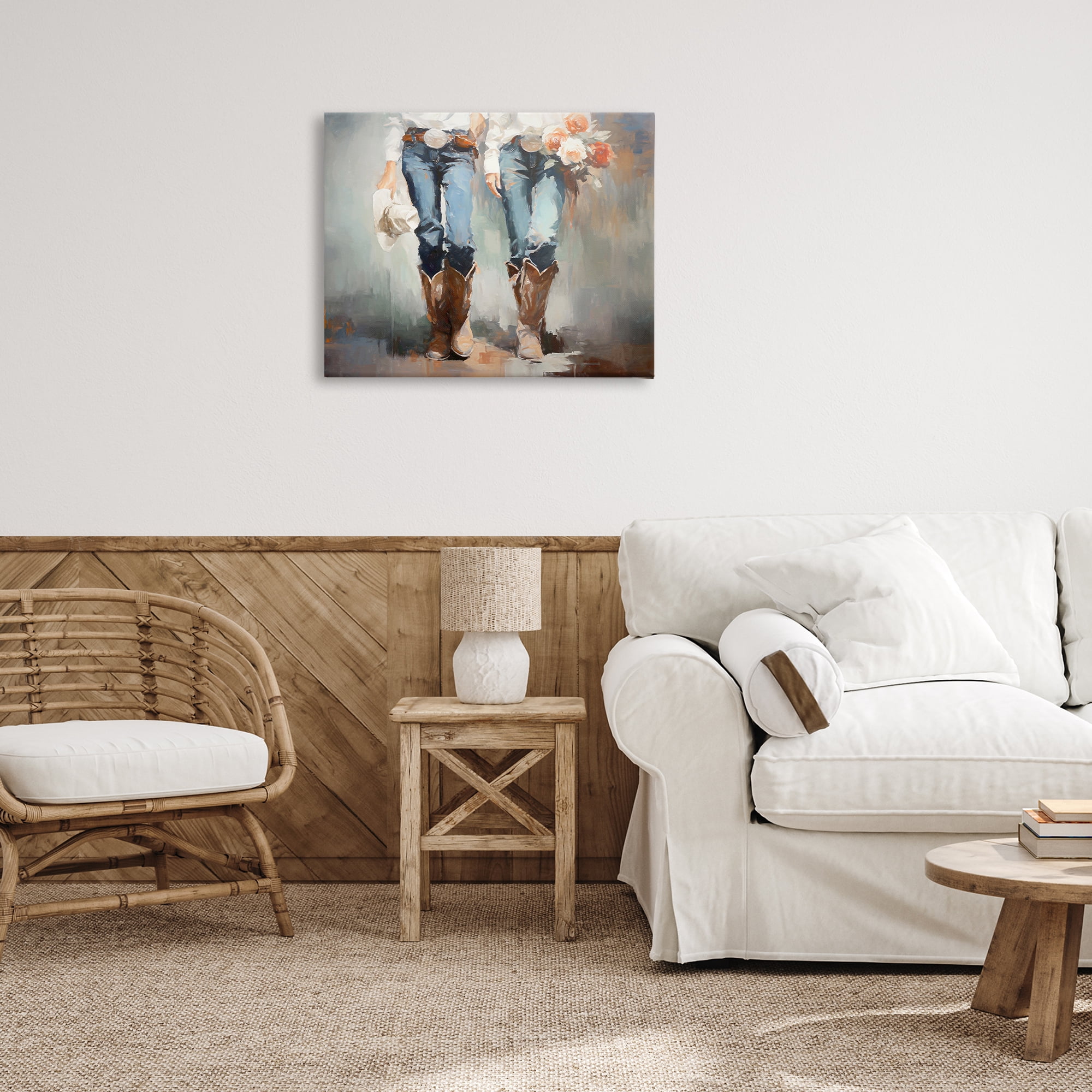 Stupell Industries Floral Cowgirl Pair Novelty Painting Gallery Wrapped Canvas Art Print Wall Art, 30 x 24