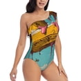 thumbnail image 3 of Sikiie Melting Banana Fantasy Print Women One Piece Swimsuits Tummy Control One Shoulder Bathing Suits Ruffle Swimwear, From S to XXL-X-Large, 3 of 6