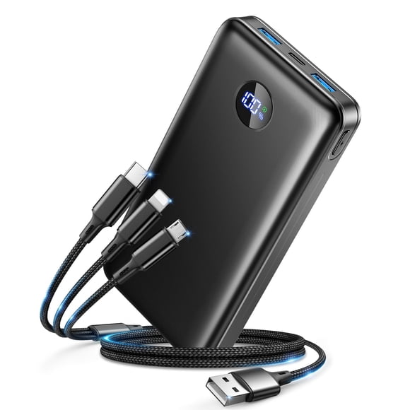 Cargador portátil Power Bank de 6000 mAh con cable 3 en 1, color gris