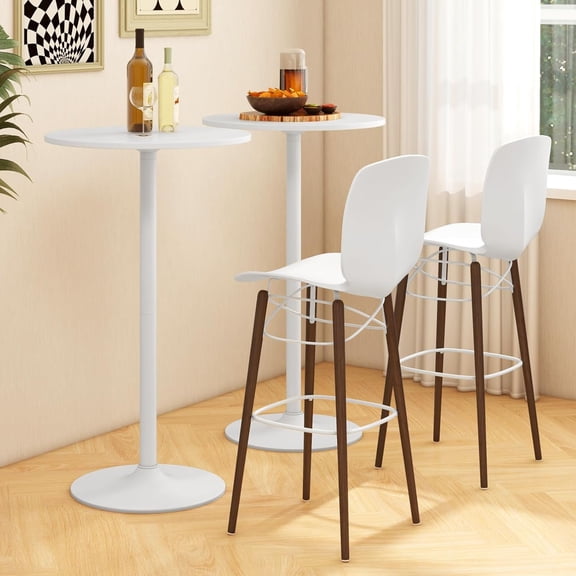 Round Bistro Table Set of 2, Height Adjustable Bar Height Cocktail Table, High Top Pub Table Snack Table with Heavy-Duty Metal Base for Home Bar, Dining Room, Restaurant, White