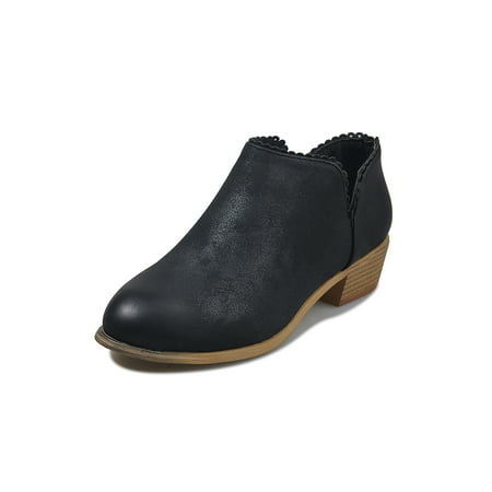 

Harsuny Womens Cut Out Ankle Boots Chunky Stacked Heel Round Toe Slip on Western Booties Black 5