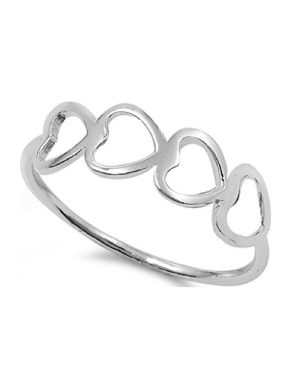 Sterling Silver Quad Sideway Hearts Ring