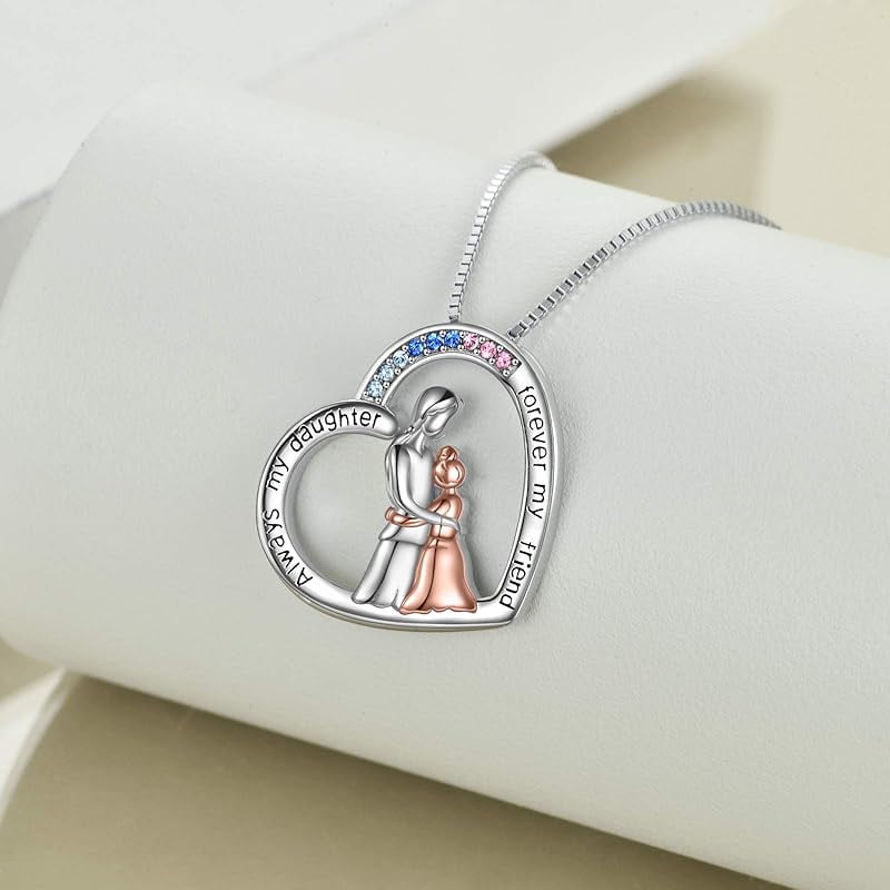 Crystal Mother Daughter Necklace Sterling Silver Mothers Day Birthday Jewelry Gifts for Women Mom Daughter Wife
