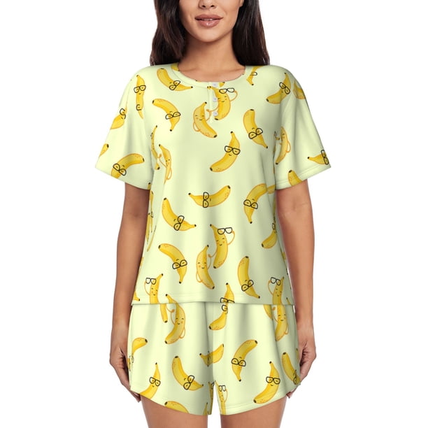Fotbe Bananas Conjunto de Pijama Estampado para Mujer, 2 Piezas, Ropa de Dormir con Camiseta de Manga Corta y Shorts Suaves-XX-Large