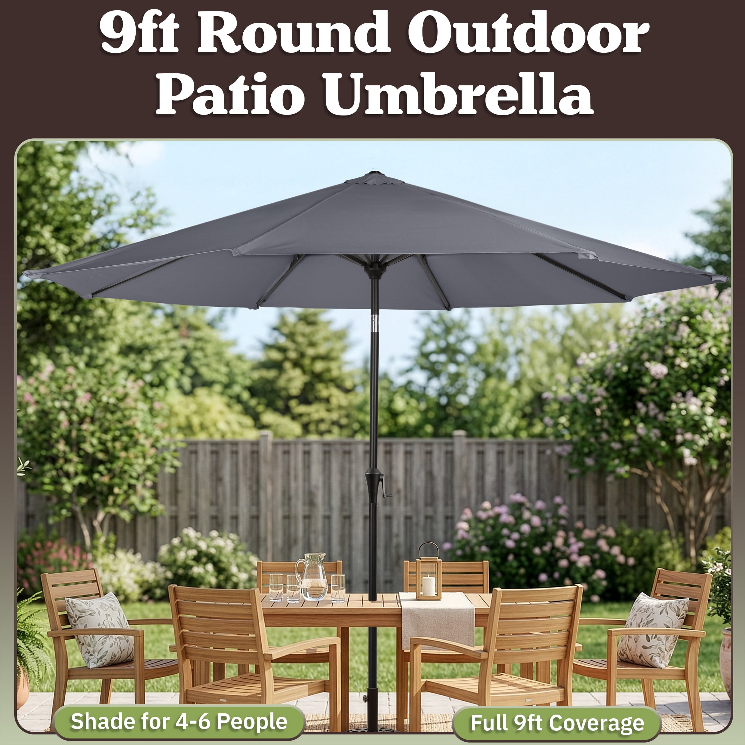 Villacera 9FT Outdoor Patio Umbrella Shade with Auto Tilt, Gray