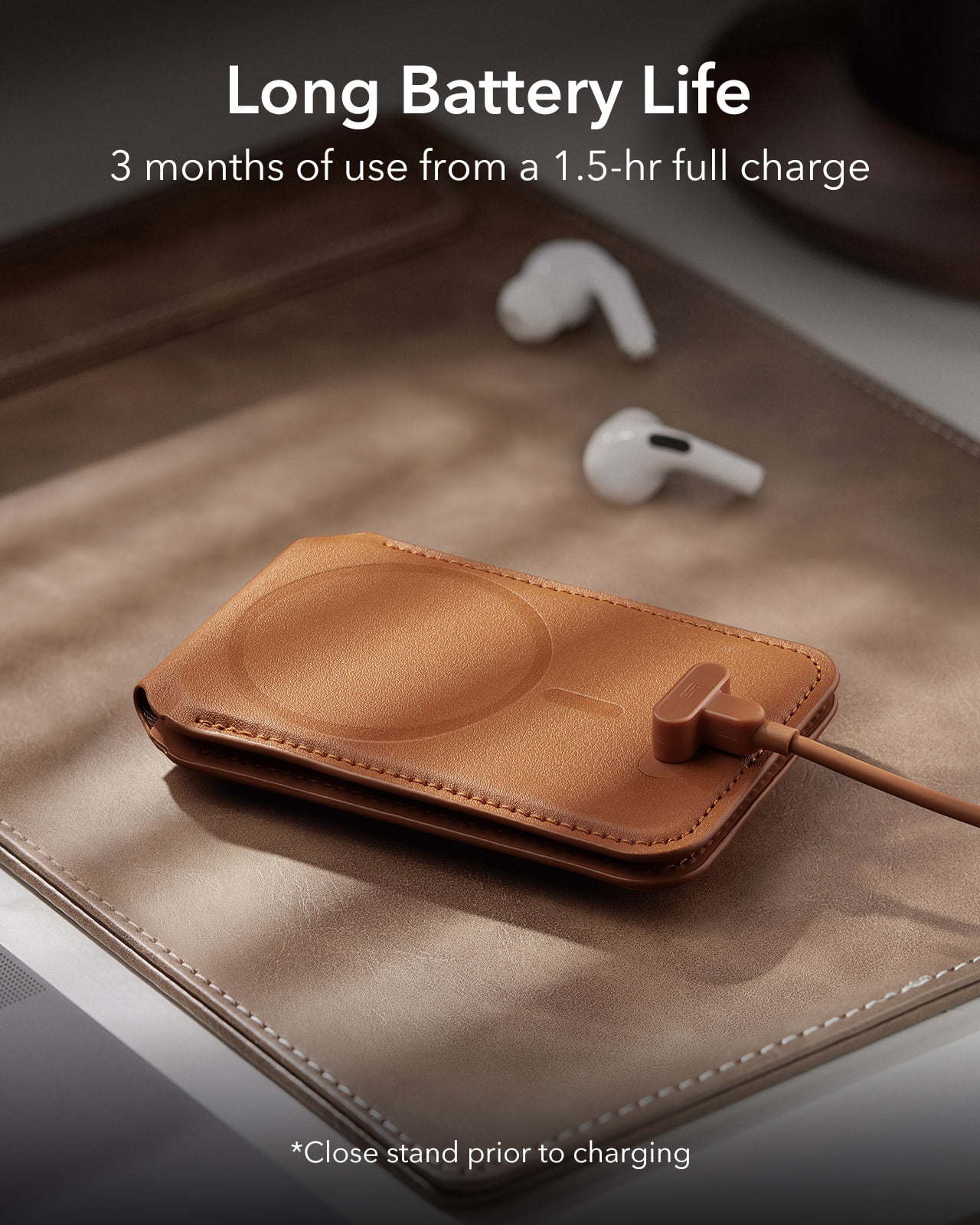 ESR Geo MagSafe Wallet with Find My | 5‑Card RFID‑Blocking Wallet & Adjustable Stand for iPhone 12‑17 Series | Brown