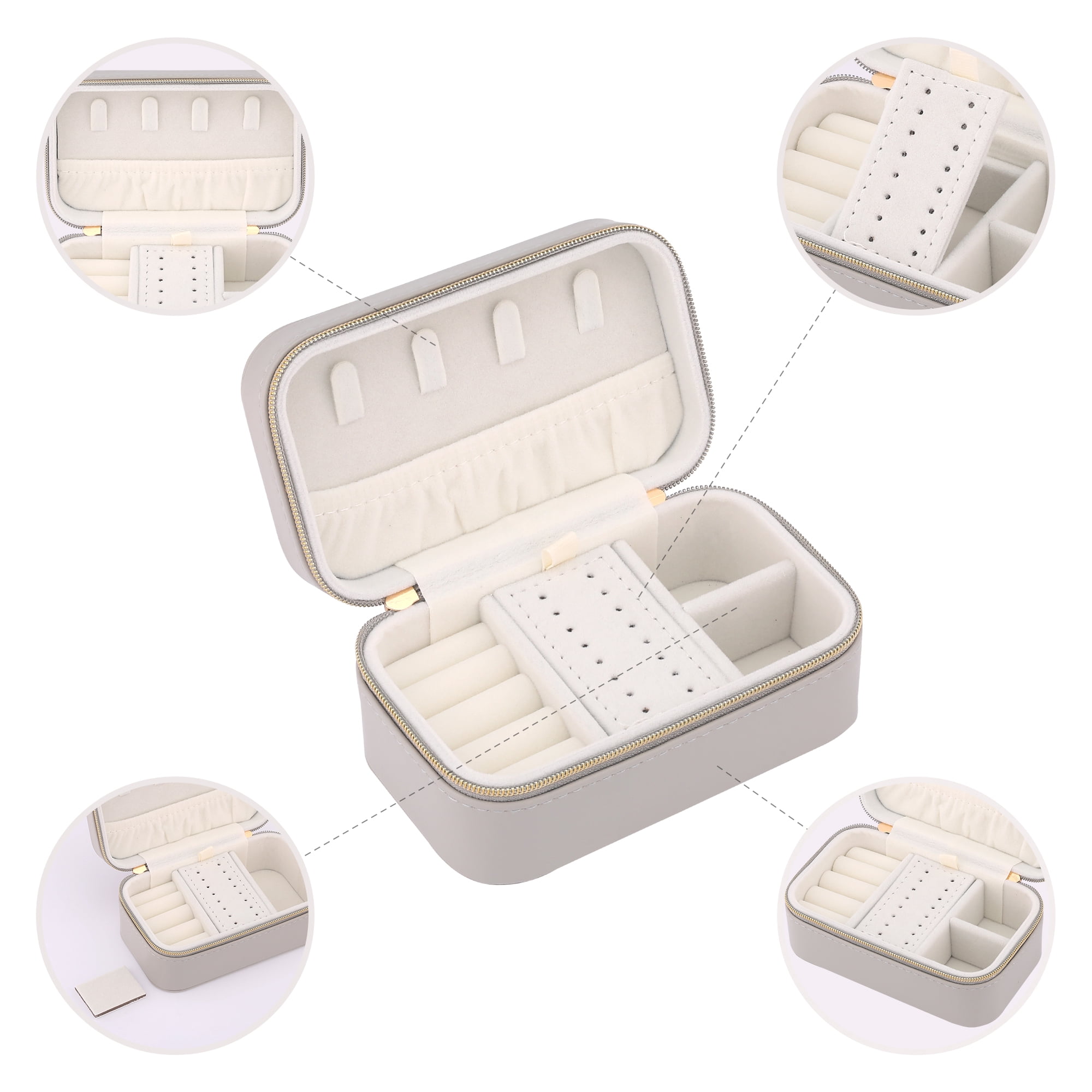 Unique Bargains Portable PU Leather Jewelry Box Mini Organizer Gray