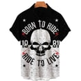 thumbnail image 3 of Camisa de manga corta para hombre, cómoda y transpirable, informal, con estampado 3D de calavera divertida, nueva de verano de 2024, con solapa y botones, talla grande, 3 of 5