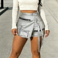 thumbnail image 2 of QHFBli Women's High Waisted Metallic Leather Wrap Mini Skirt Shorts Plus Size Cargo Skort, 2 of 5