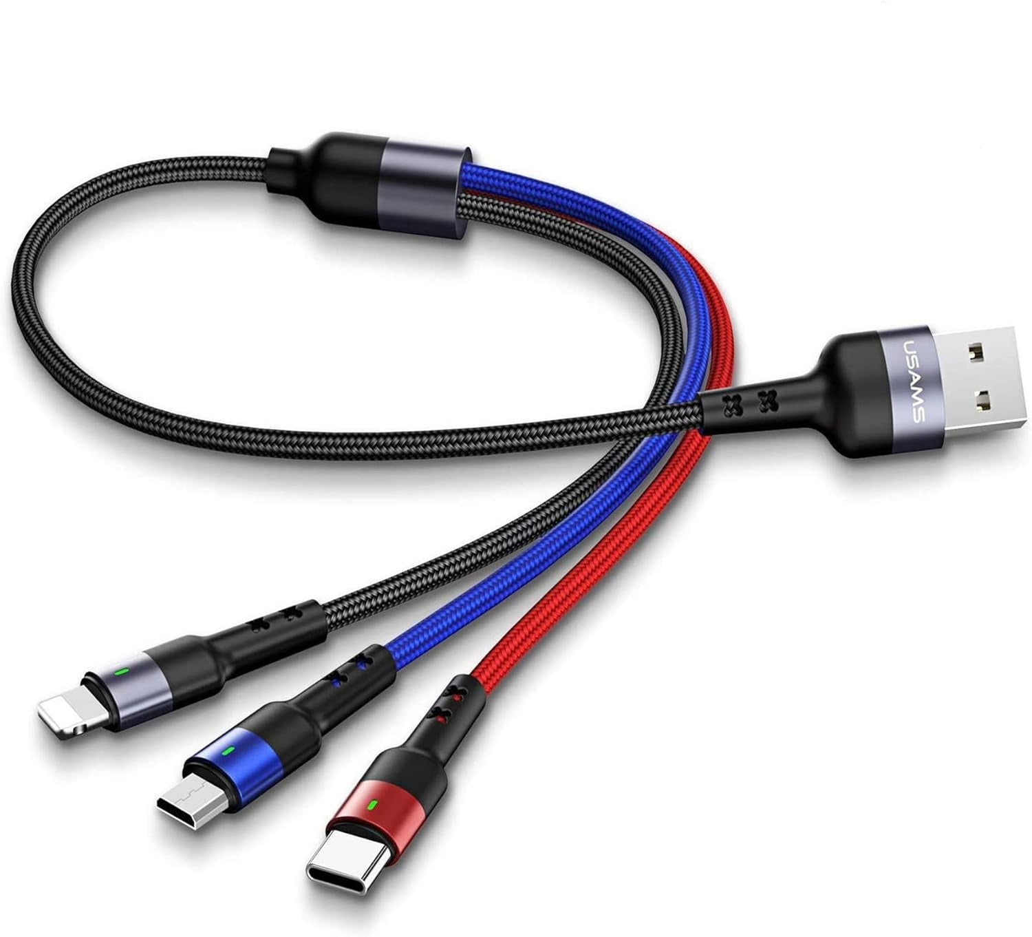 RGHJAR-Multi USB Cable 1ft 2Pack Short 3 in 1 Charging Cable Nylon Braided Adapter with Type-C Micro USB Port Connectors for Cell Phones and More