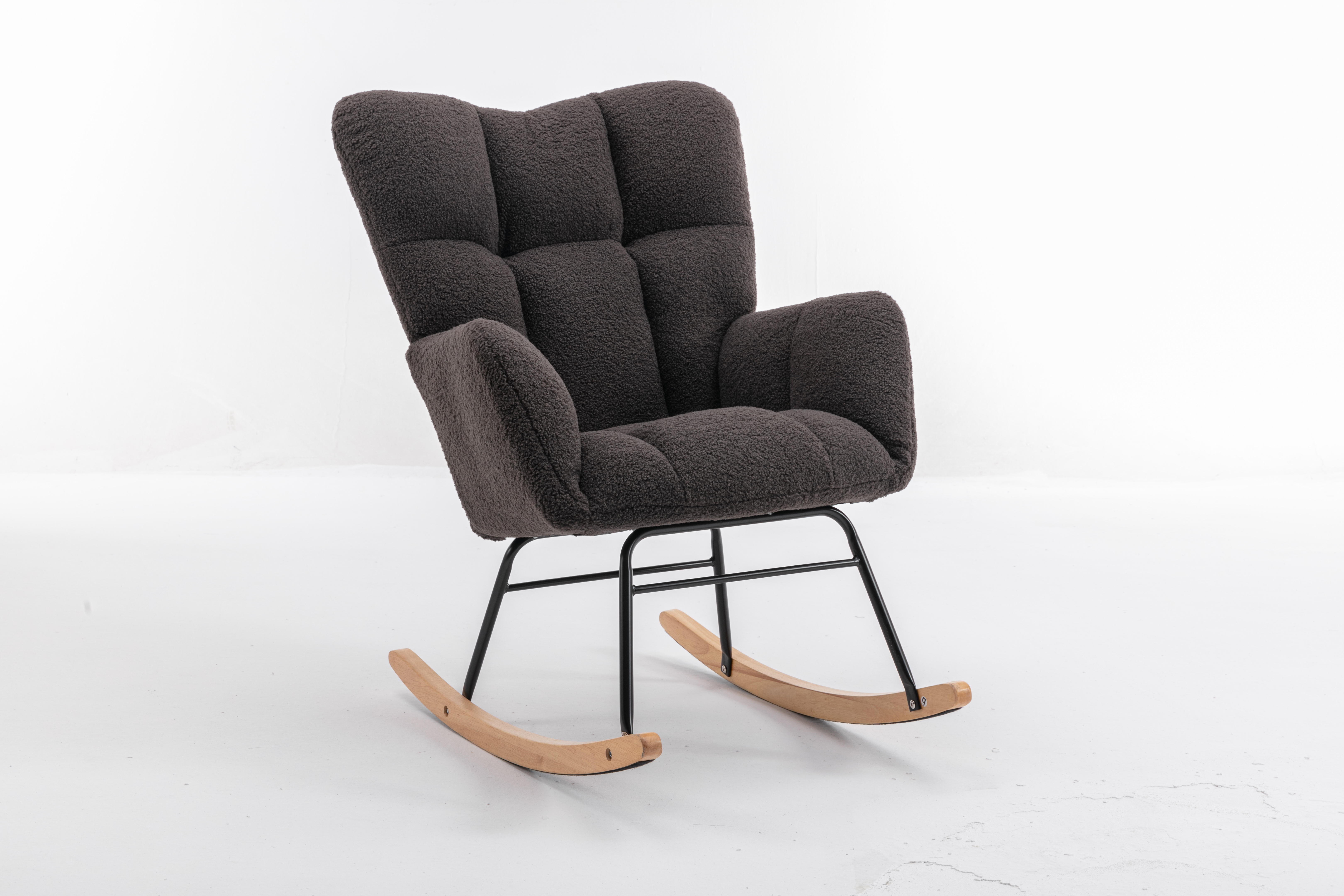 JESTOP Nursery Rocking Chair, Teddy Fabric Upholstered Glider Rocker with High Backrest, Modern Rocking Accent Chairs Comfy Side Chair for Nursery, Bedroom, Living Room