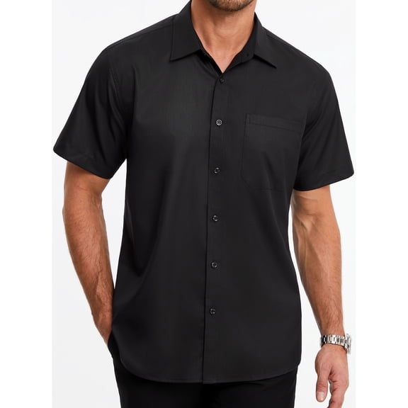 HISDERN Mens Black Button Down Shirt Classic Fit Short Sleeve Dress Shirt Breathable and Stays Fresh