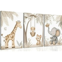 Woodland Animal Nursery Canvas Wall Art Neutral Safari Animal Jungle Paintings Pictures Wall Decor Giraff Monkey Elephants Watercolor Poster Printing Artwork for kids room Home Decoration