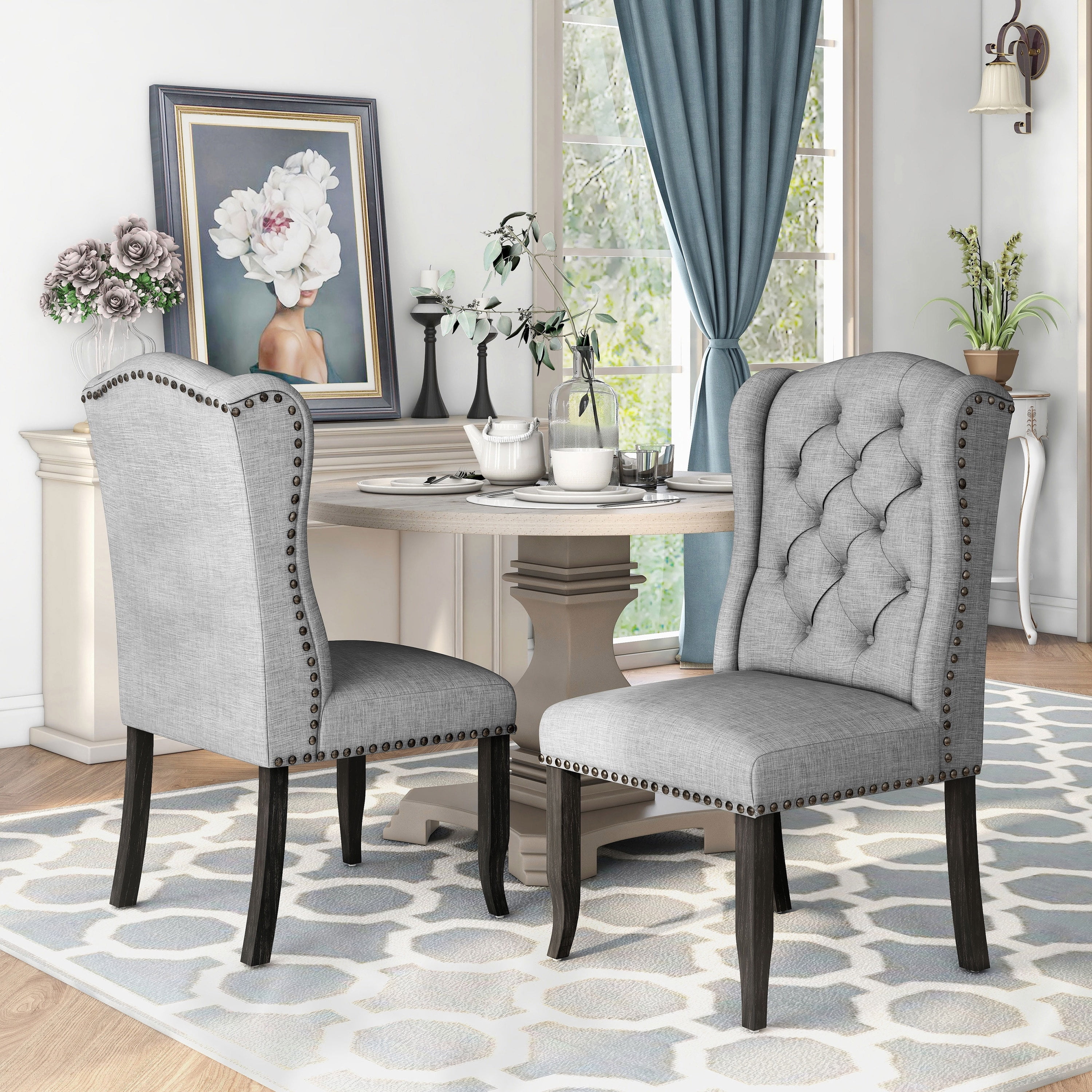 Furniture of America Freiden Tufted Indoor Fabric and Wood Light Gray Accent Chairs (Set of 2)