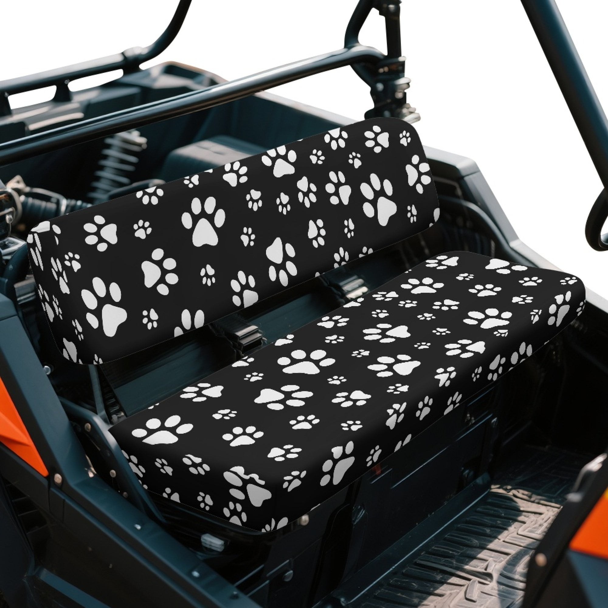 ZIATUBLES Universal UTV Seat Covers 2 Pack, Front Bench Seat Protector Set Compatible with Kawasaki Mule 4010 3010, All-Weather Polyester Deocr Protection, Black Paw Print