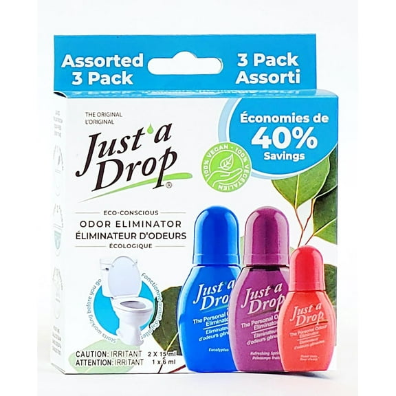 Just a Drop Toilet Odour Eliminator, 36 ml / 1.2 fl. oz., Pre-Poop Toilet Drops, Assorted 3 Pack, Assorted Scents