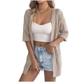 thumbnail image 3 of UVEASISHA Women Short Sleeve Crochet Cardigans Lightweight Summer Boho Kimono Cardigan Open Front Oversized Knit Sweaters Khaki S, 3 of 10