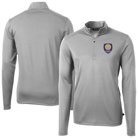 Men's-Cutter & Buck  Gray Orlando City SC Big & Tall Virtue Eco Pique Recycled Quarter-Zip Top