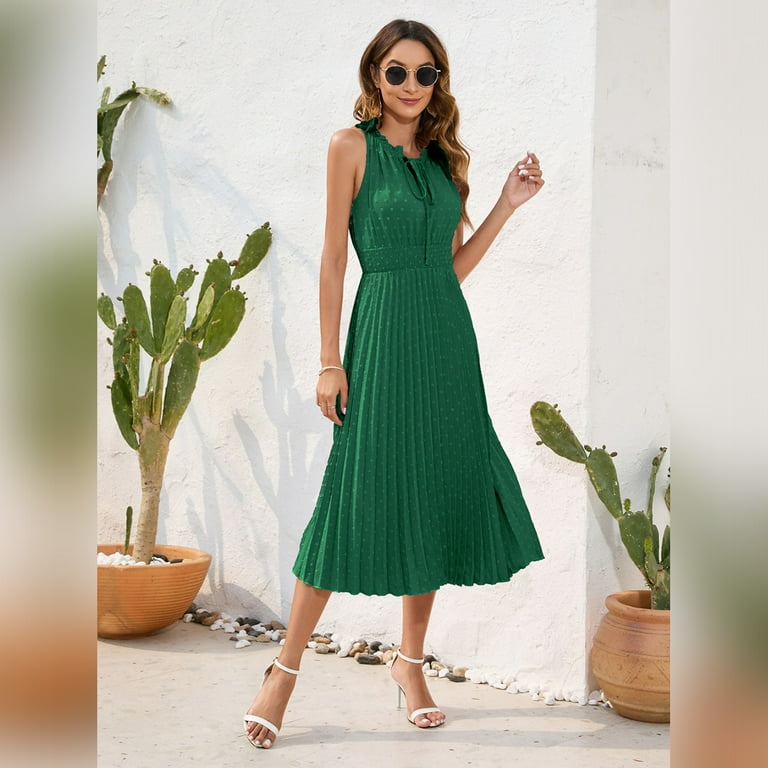 Plaid fit and flare summer chiffon dress women 5055