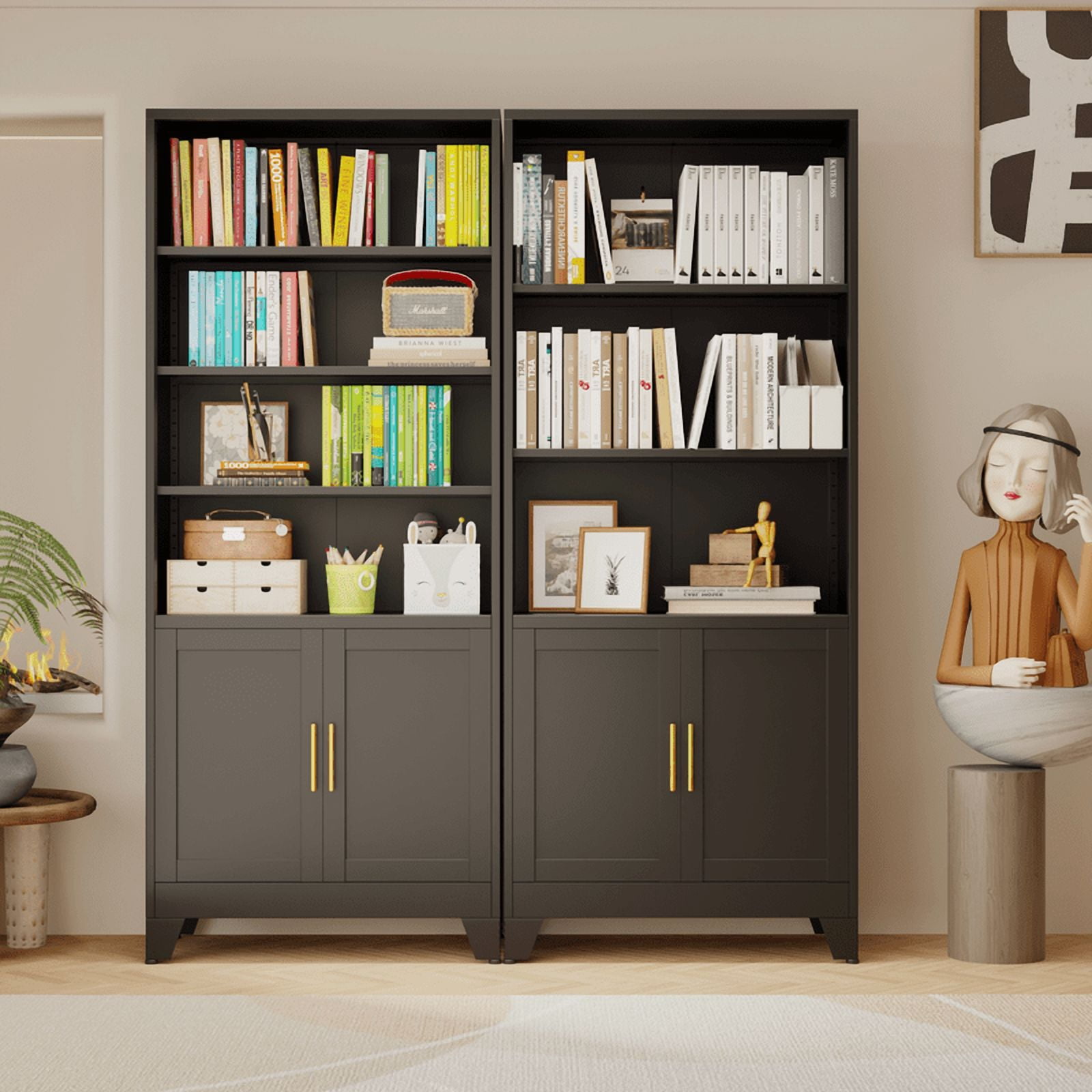 71"H Tall Metal Bookcase/Bookshelf with Doors And 4 Adjustable Shelves for Storage