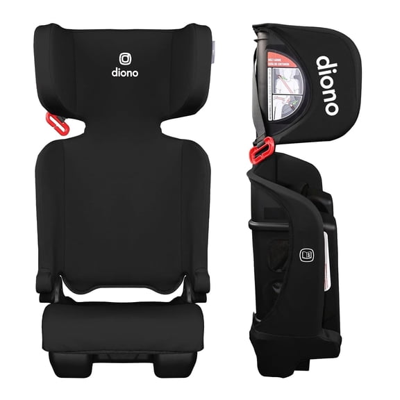 Diono Airi Travel High Back Booster Car Seat, Foldable Travel Booster Seat, Slim Fit 3 Across, Side Impact Protection, For Kids 40-100 lbs & 43-57 in, Black
