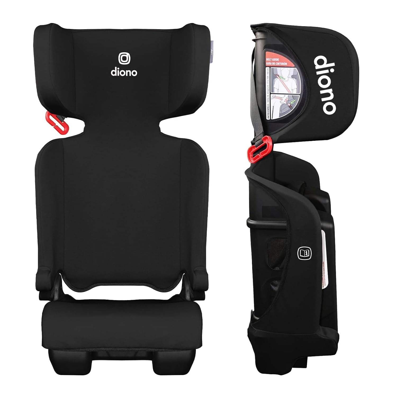 Diono Airi Travel High Back Booster Car Seat, Foldable Travel Booster Seat, Slim Fit 3 Across, Side Impact Protection, For Kids 40-100 lbs & 43-57 in, Black