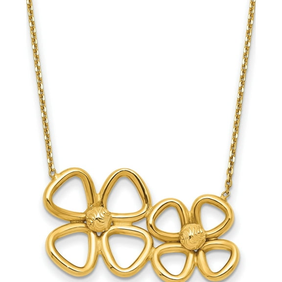 14K Yellow Gold Jbsp's Polished Flower With 1In Ext. Necklace (17 X 22) Made In Italy lf1514-16