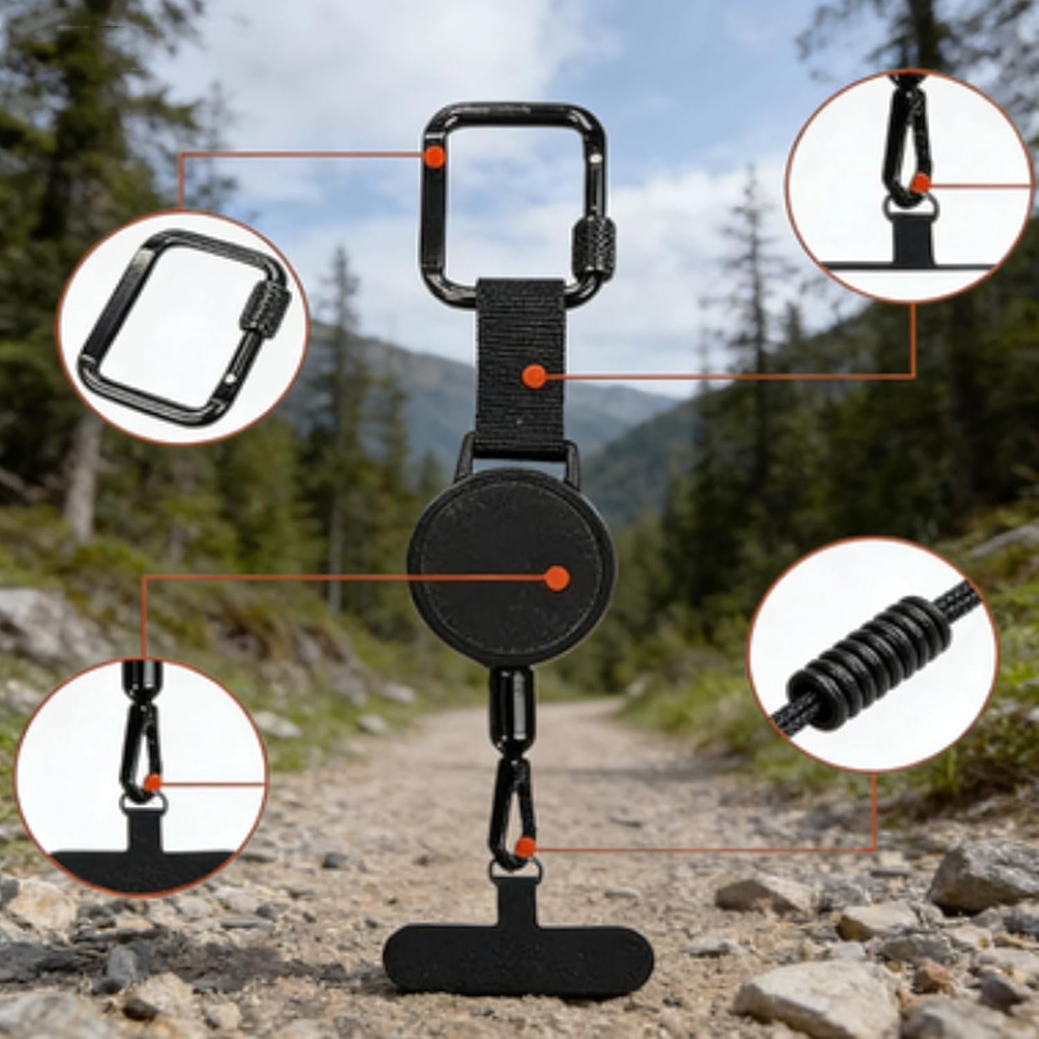 Outdoor Anti-Theft Retractable Phone Lanyard with Carabiner, Anti-Drop Retractable Steel-Cable Phone Holder & Keychain Tether for Commuting, Travel, Outdoor Activities