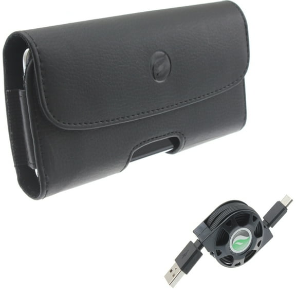 Leather Case Belt Clip w Retractable USB Cable for Samsung Galaxy A73 5G,A13 5G,A03s Phones - Holster Cover Pouch Loops, Type-C Charger Power Cord