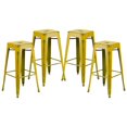 thumbnail image 4 of Commercial Grade 4 Pack 30" High Backless Distressed Yellow Metal Indoor-Outdoor Barstool, 4 of 9