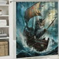 thumbnail image 6 of Orinice  Funny Cat Bathroom Shower Curtain Pirate Ship Sea Ocean Waves Nautical Sailboat Cool Kids Boys Hilarious Accessory 12 Plastic Hooks Waterproof Decor 69x72, 6 of 7