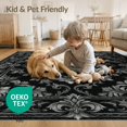 thumbnail image 4 of ODIKA 3'x5' Washable Area Rug Non-Slip, Flatweave, Easy Care Black Silver Gothic Baroque Design Ornate Damask with Distressed Motifs for Hallway, Laundry Room, 4 of 7