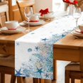 thumbnail image 5 of Teal Blue Coastal Table Runner 70 Inches, Summer Beach Nautical Coral Starfish Bed Runner Dresser Scarves Tabletop for Indoor Outdoor Parties/Ceremony/Banquet, 13" x 70", 5 of 9