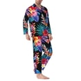 thumbnail image 2 of Wukai Tropical Palm Leaves Men's Long-Sleeve Pajama Set - Comfortable Sleepwear with Button-Down Shirt and Pants-Medium, 2 of 6