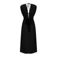 thumbnail image 4 of XuJwPNcy Womens Summer Dresses y Sleeveless V Neck Midi Dress Elastic Tie Waist Plain Split Club Party Dresses, 4 of 5
