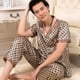 thumbnail image 4 of Conjunto de pijama de satén para hombre, ropa de dormir con estampado de 2 piezas, para estar en casa, novedad de verano, 4 of 4