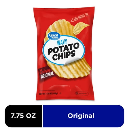 Great Value Original Wavy Potato Chips, 7.75 oz