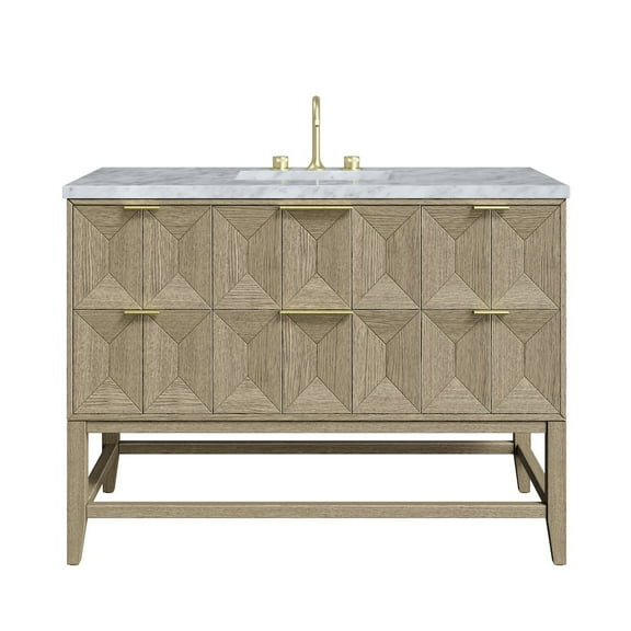 James Martin Vanities 48" Single Vanity, Pebble Oak w/ 3 CM Carrara White Marble Top