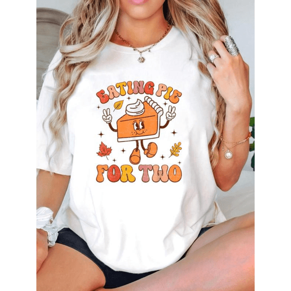 Groovy Pie For Two T-Shirt, Thanksgiving Pregnancy Announcement Fall Gift