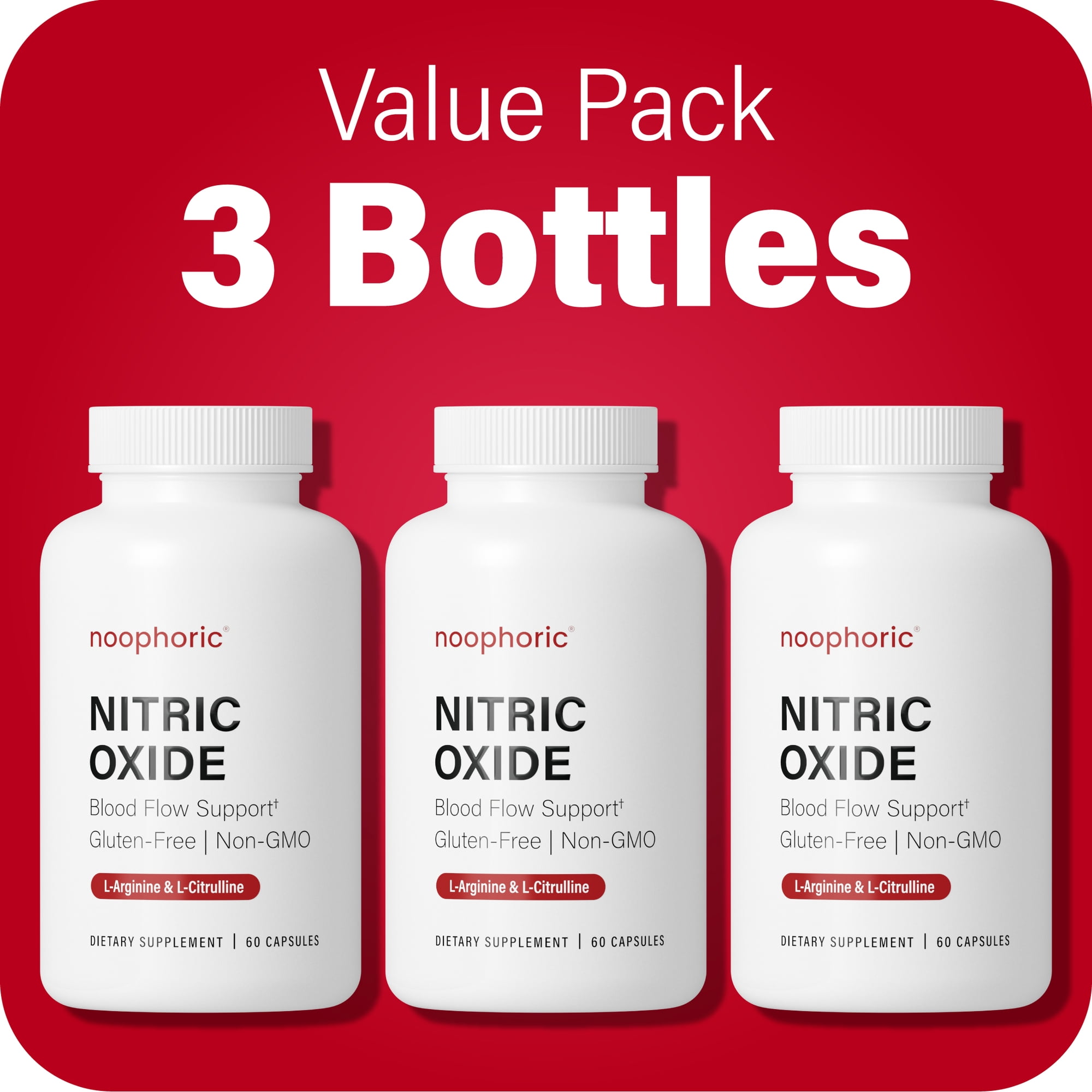 Noophoric Nitric Oxide Booster Capsules – L-Citrulline, L-Arginine & Beta Alanine Supplement for Muscle Pump, Stamina & Energy, 180 Capsules (3 Pack)