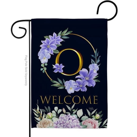 Breeze Decor G180249-BO 13 x 18.5 in. Welcome O Initial Garden Flag with Spring Floral Double-Sided Decorative Vertical Flags House Decoration Banner Yard Gift