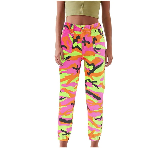 EQWLJWE Pants For Women Women's Casual Jeans Fashion Camouflage Overalls Hip-hop Pants Street Loose Jeans Trousers Denim Pant