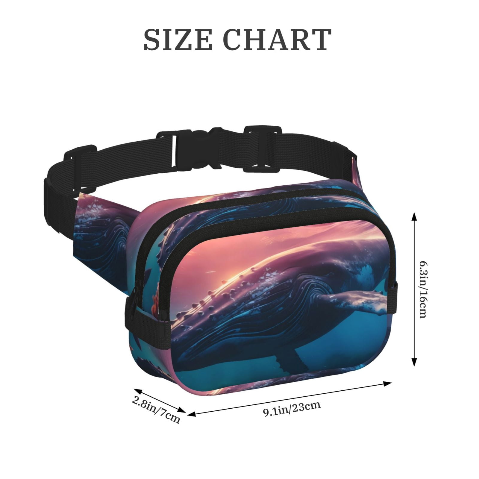 Picia Sunshine Ocean Whale Print Square Double-Layer Waist Bag Mini Adjustable Waist Belt Bag Exercise Running Travel Hiking