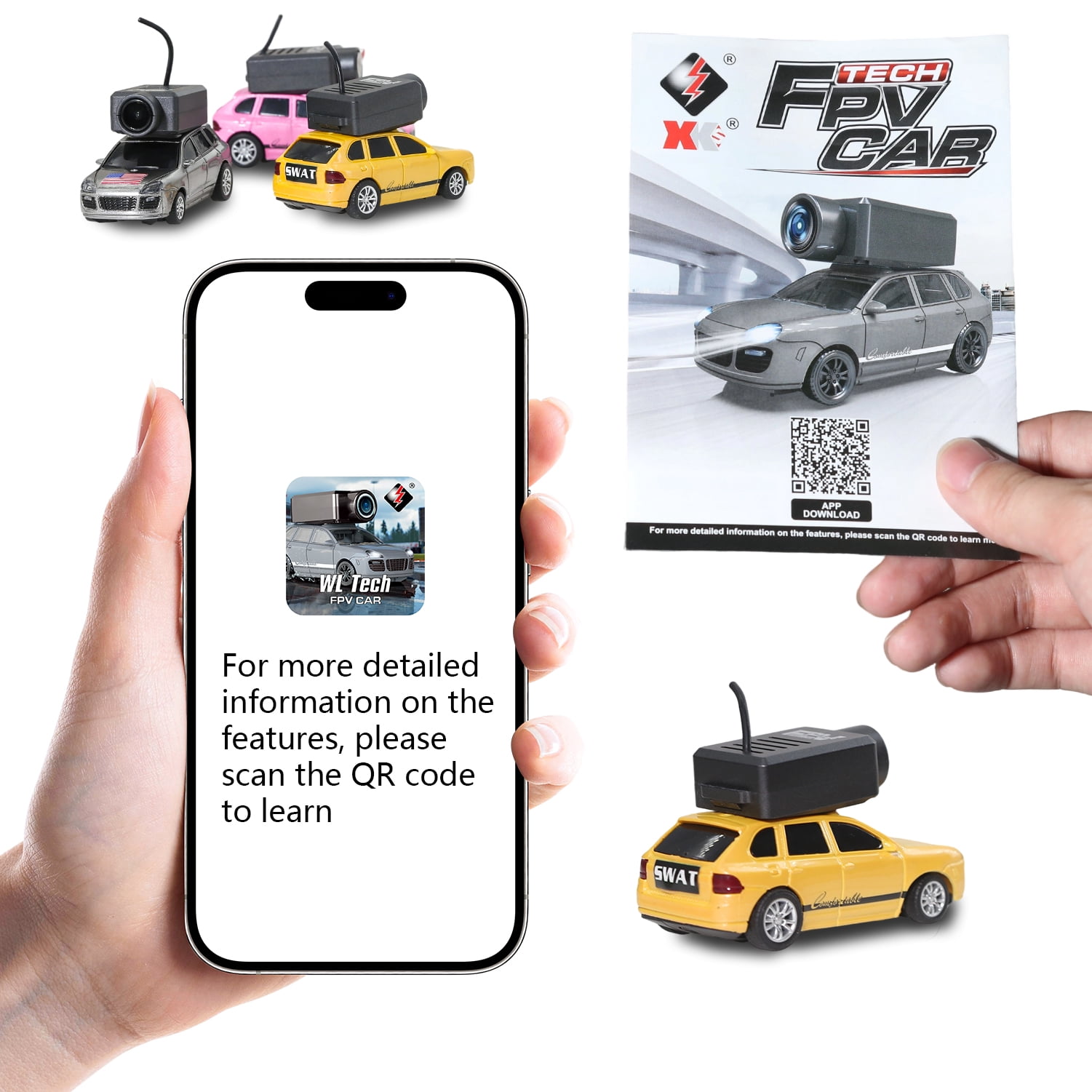 1/64 Remote Control Car with Camera, 720P HD, 3 Speed Modes, Gyro Stabilization (Grey Color)
