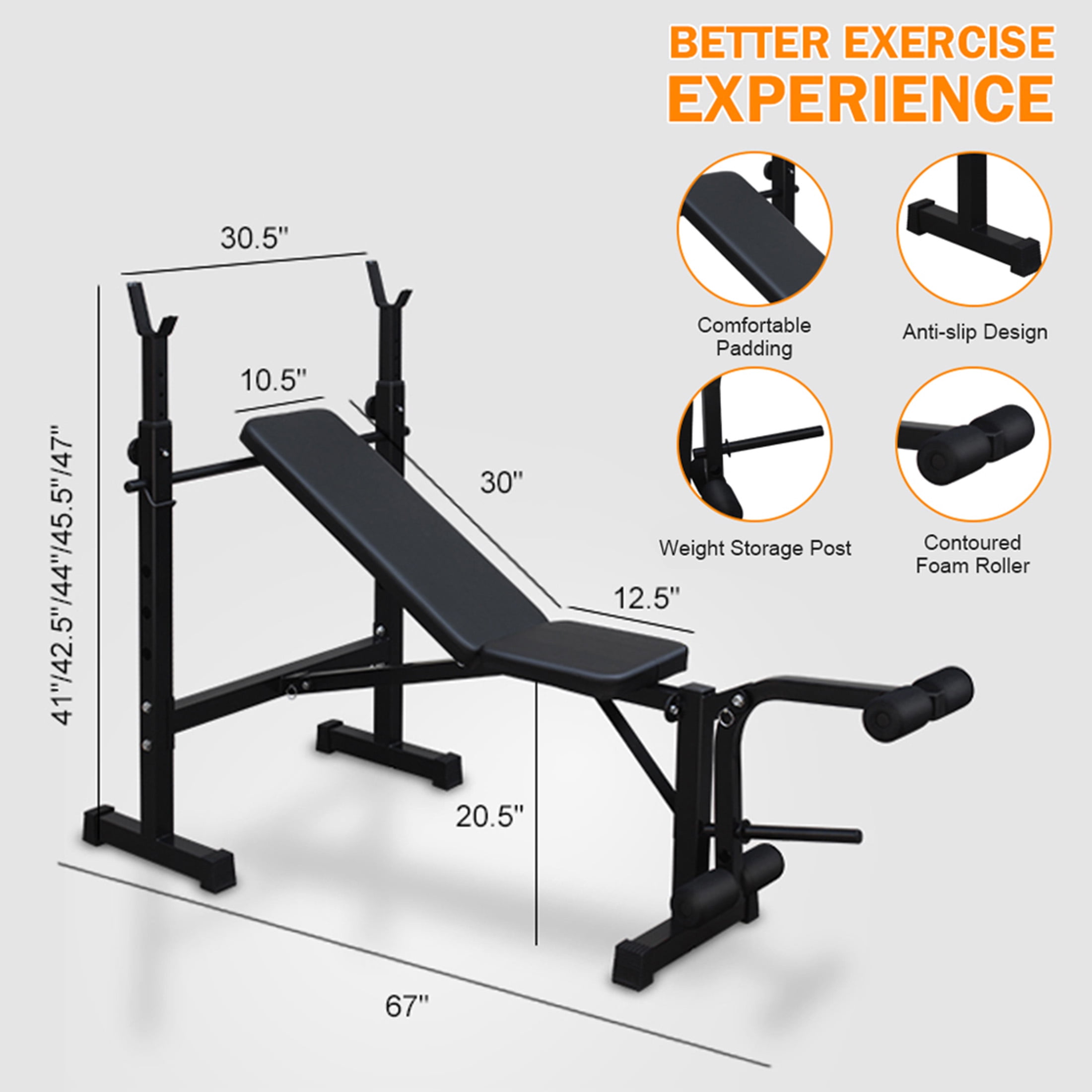 Aukfa Weight Bench Set with Squat Rack, Adjustable Bench with Leg for Home Gym Full-Body Workout,Black