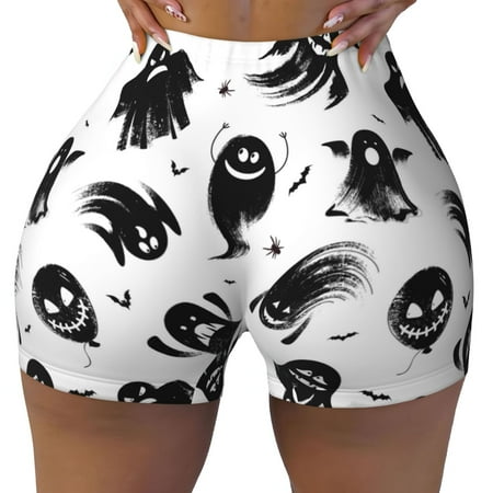 Workout Shorts Women  funny ghost Patterns halloween Biker Shorts for Women Running Gym Spandex Shorts Tummy Control